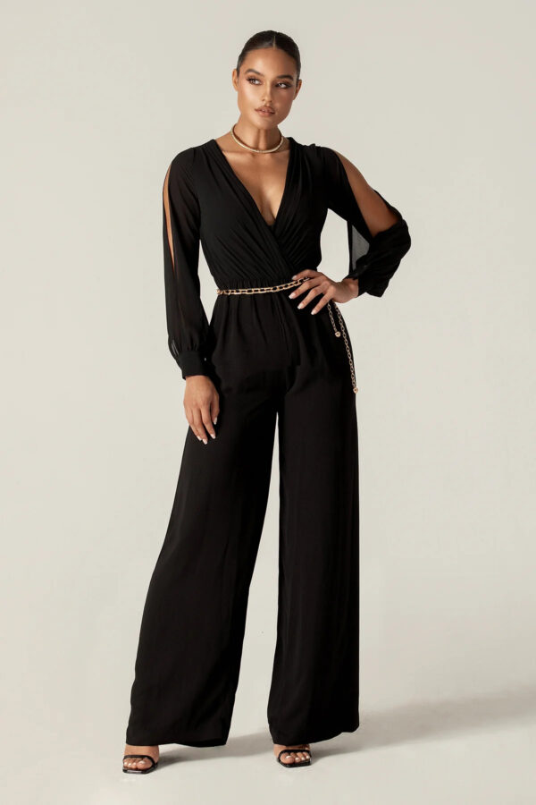 Serah Crepe Slit Sleeves Jumpsuit (Black)