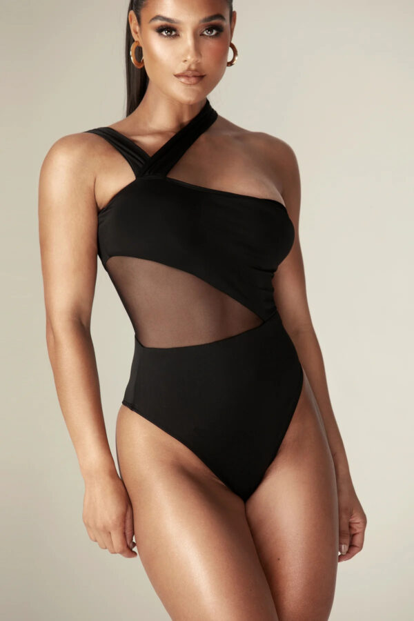 Skylar Prune Asymmetric Cutout Swimsuit (Black)
