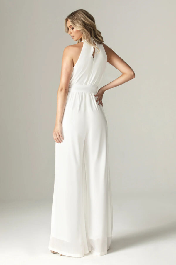 Fadia Chiffon Wide Leg Belted Jumpsuit (Off White) - Image 5