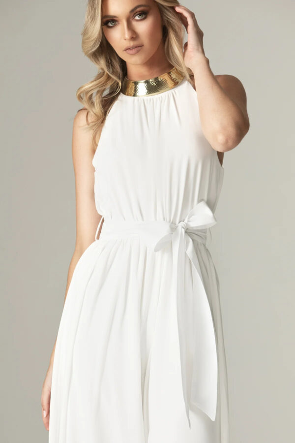Fadia Chiffon Wide Leg Belted Jumpsuit (Off White) - Image 4