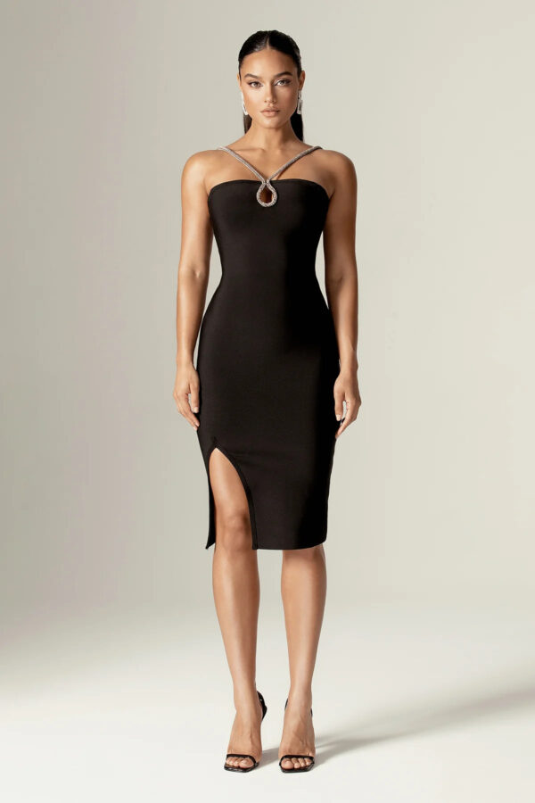 Gizelle Crystallized Bandage Midi Dress (Black) - Image 2