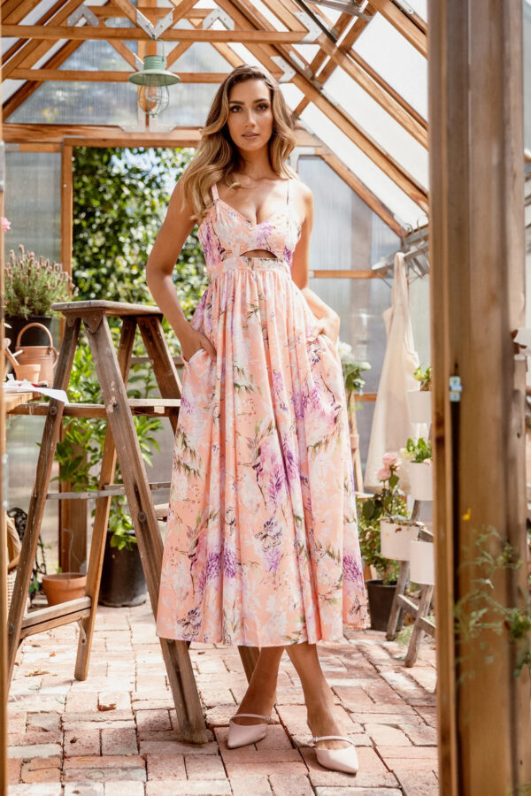 Sione Cutout Midi Dress (Coral Butterfly Meadow) - Image 2