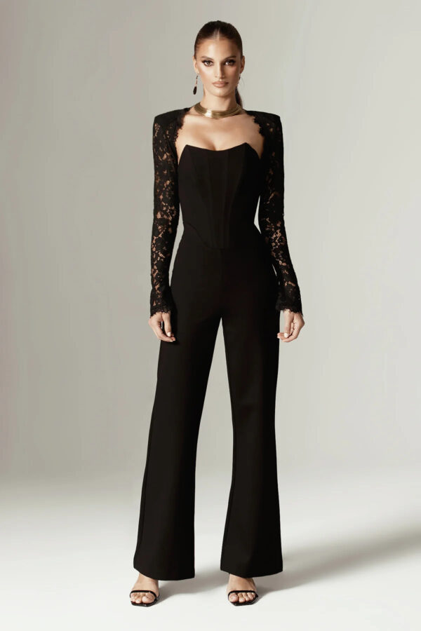 Marisol Guipure Lace Corset Jumpsuit (Black) - Image 2