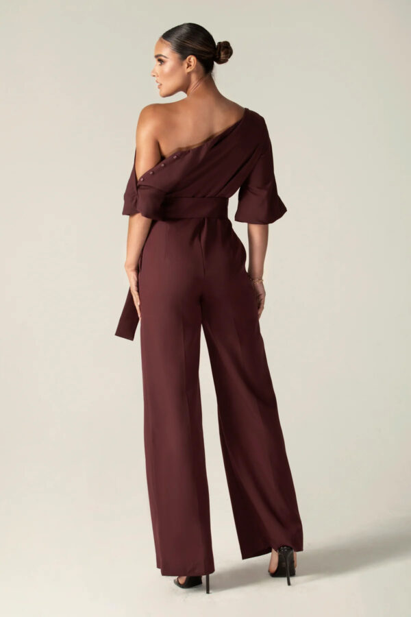 Ana Off Shoulder Belted Jumpsuit (Black Cherry) - Image 2