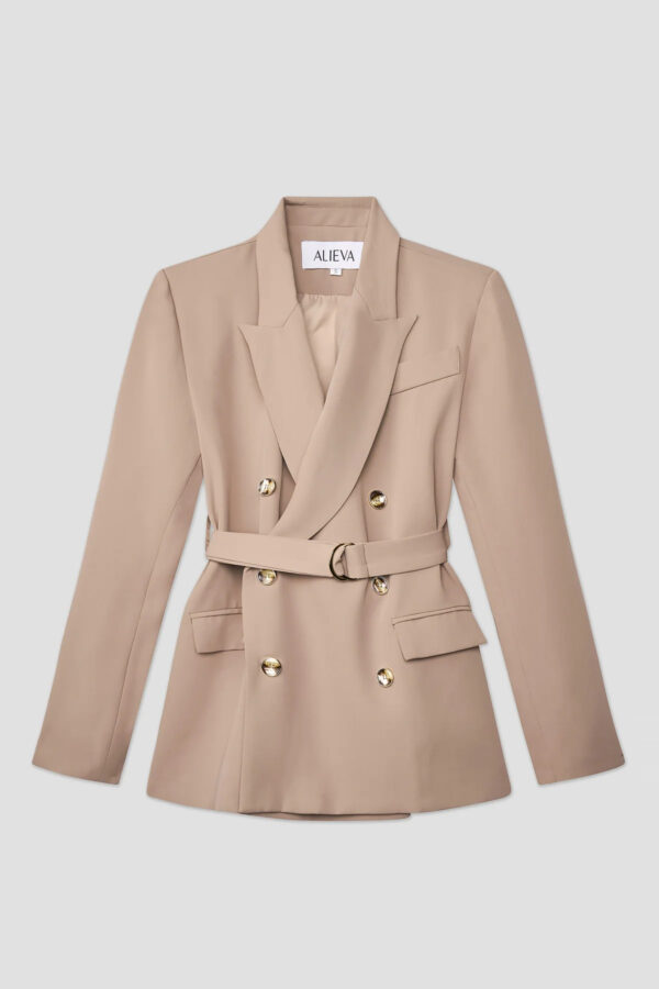 Gloriette Belted Double Breasted Crepe Blazer (Pastel Brown) - Image 2