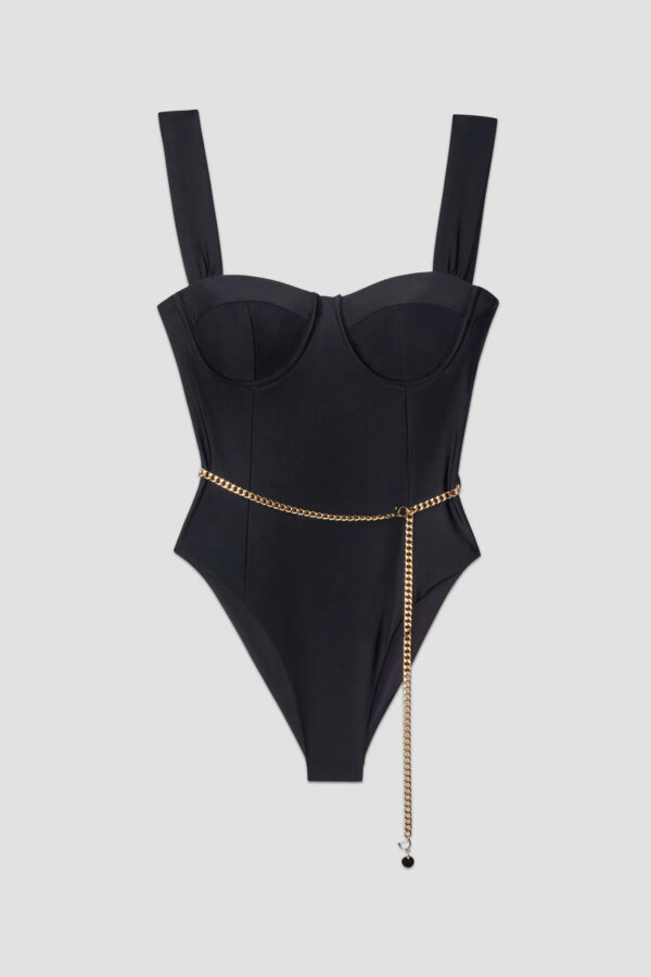 Timera Chain Belted One Piece Swimsuit (Black) - Image 2