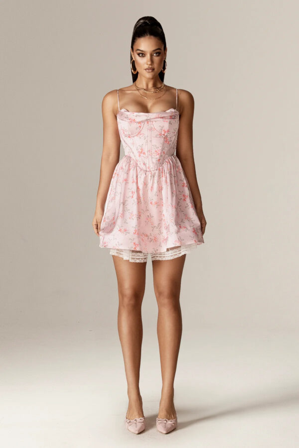 Altha Floral Print Corset Mini Dress (Blush Swirl) - Image 8