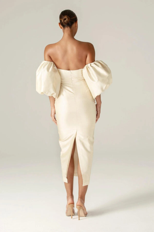 Tiffany Dupioni Puff Sleeve Maxi Dress (Beige) - Image 3