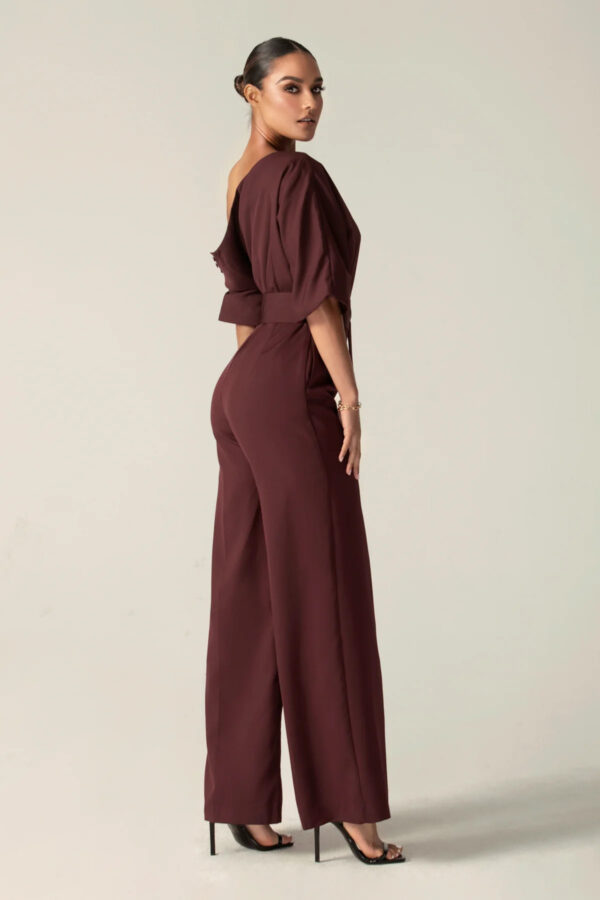 Ana Off Shoulder Belted Jumpsuit (Black Cherry) - Image 7