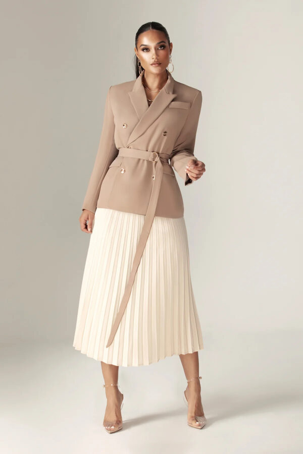 Gloriette Belted Double Breasted Crepe Blazer (Pastel Brown) - Image 7
