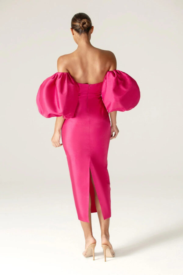 Tiffany Dupioni Puff Sleeve Maxi Dress (Hot Pink) - Image 9