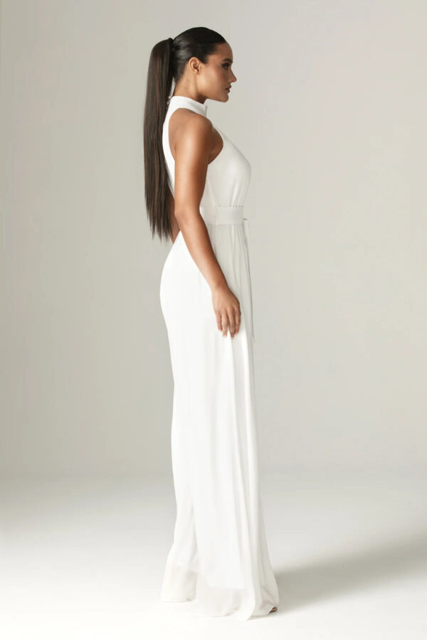 Fadia Chiffon Wide Leg Belted Jumpsuit (Off White) - Image 11