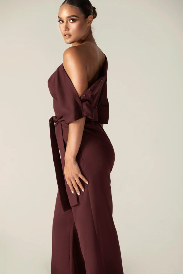 Ana Off Shoulder Belted Jumpsuit (Black Cherry) - Image 6