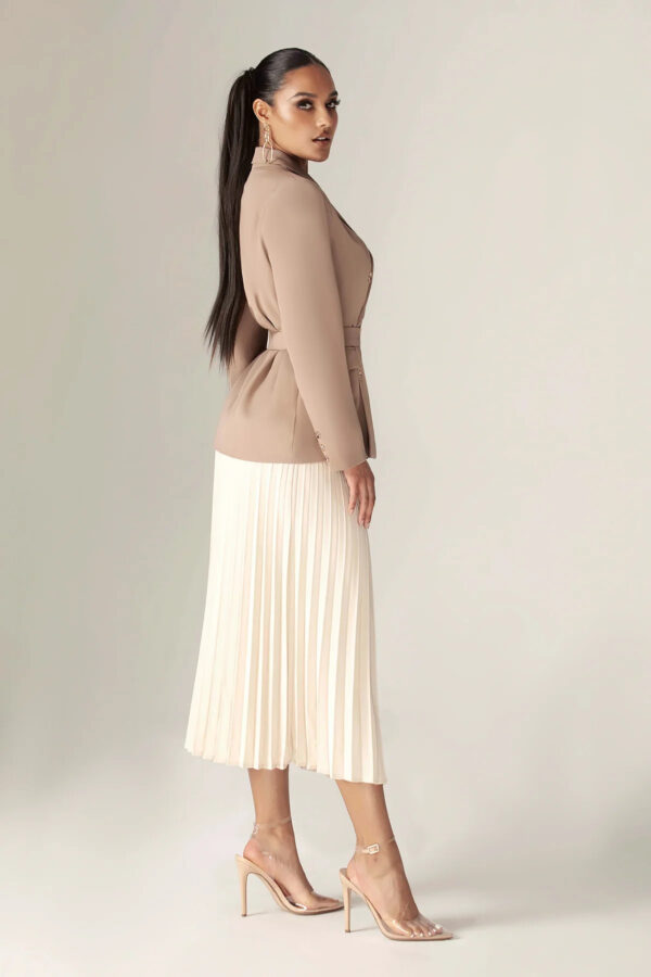 Gloriette Belted Double Breasted Crepe Blazer (Pastel Brown) - Image 6