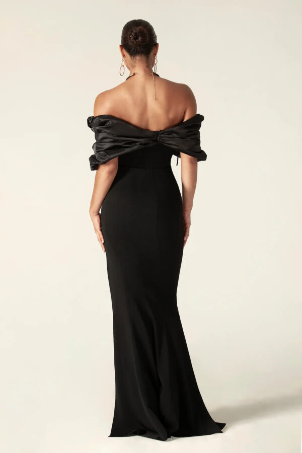 Presley Crepe Ruffle Shoulder Gown Dress (Black) - Image 4