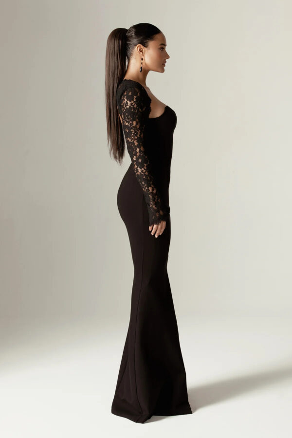 Veva Guipure Lace Corset Maxi Dress (Black) - Image 7