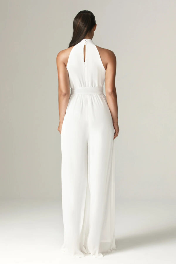 Fadia Chiffon Wide Leg Belted Jumpsuit (Off White) - Image 10