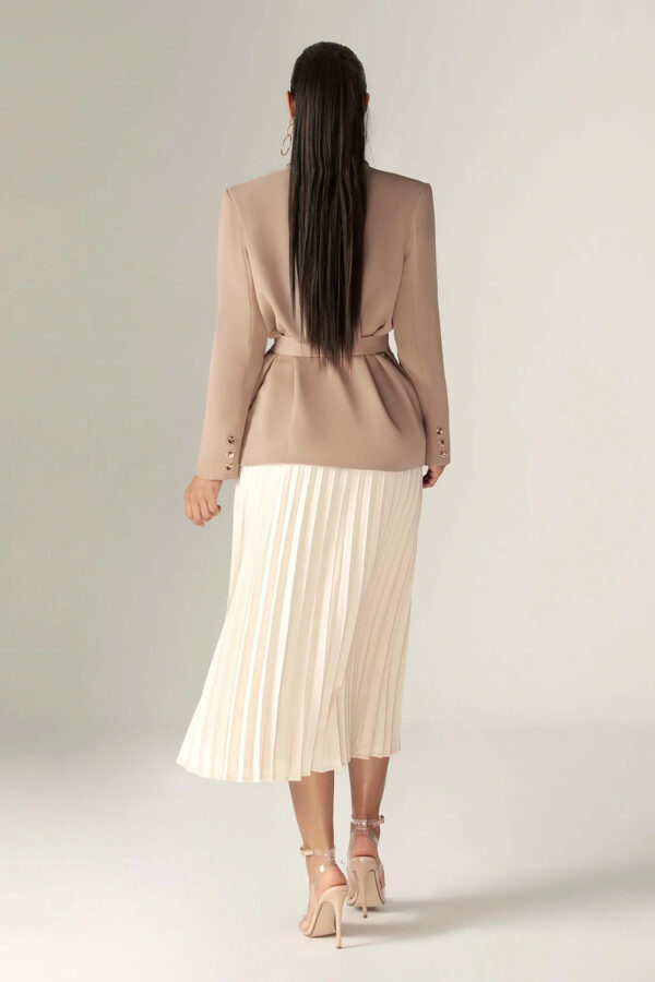 Gloriette Belted Double Breasted Crepe Blazer (Pastel Brown) - Image 5