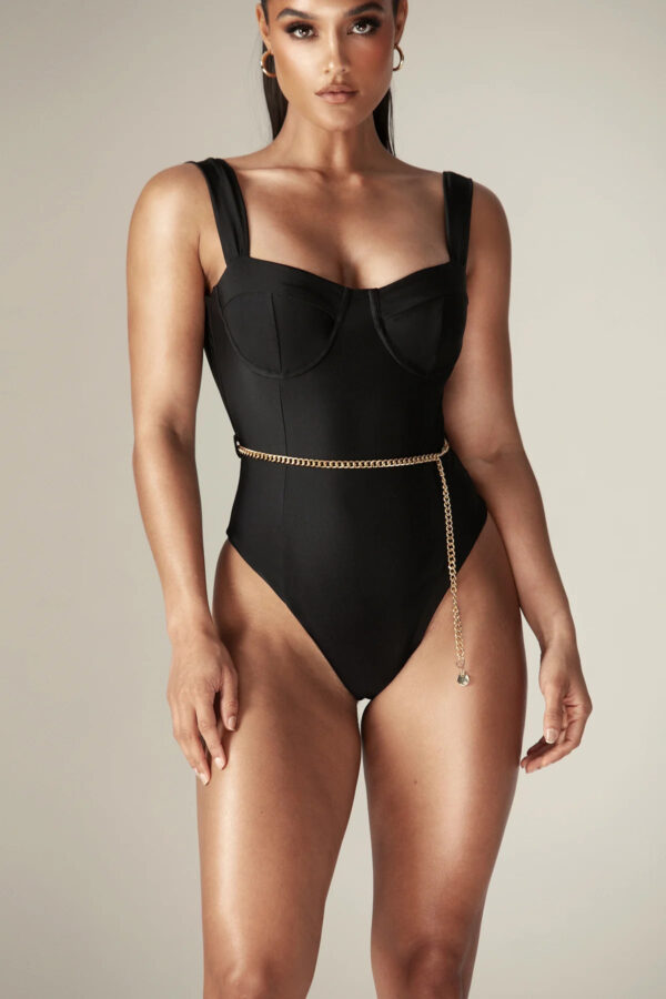 Timera Chain Belted One Piece Swimsuit (Black) - Image 4