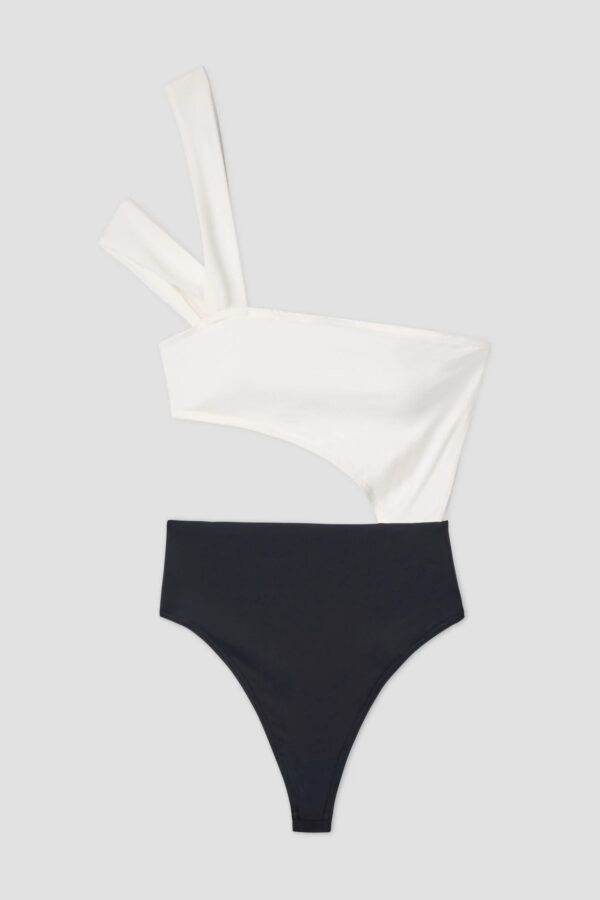 Skylar Prune Asymmetric Cutout Swimsuit (Black/White) - Image 5