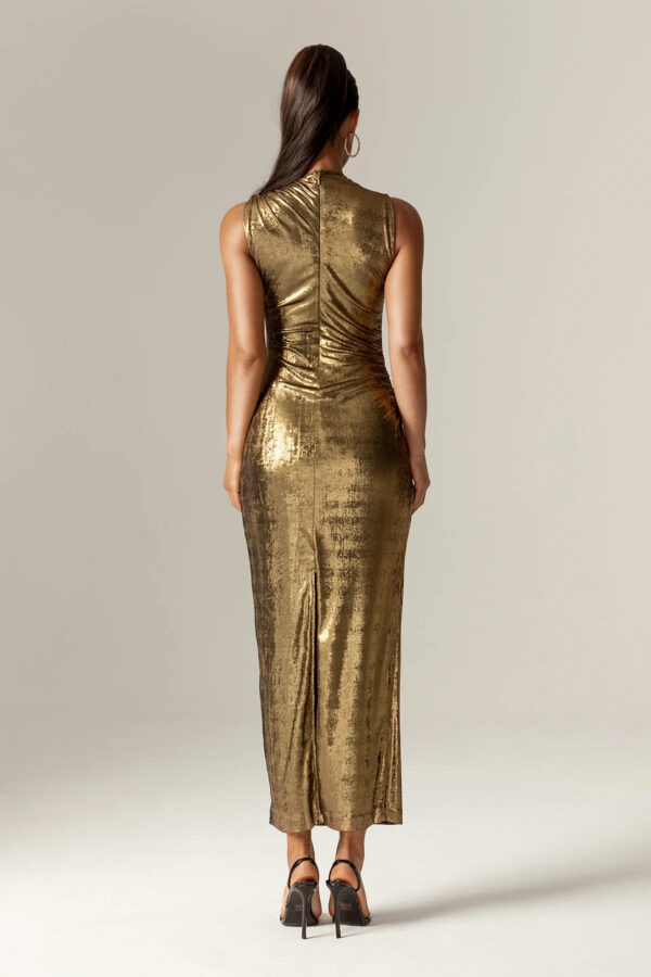 Doreena Metallic Ruched Maxi Dress (Gold) - Image 7