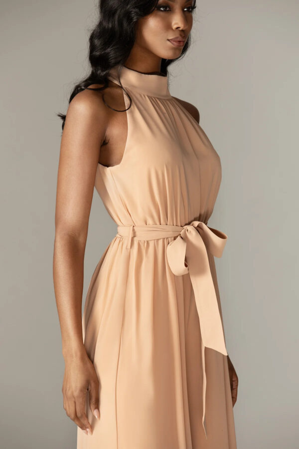 Fadia Chiffon Wide Leg Belted Jumpsuit (Nude) - Image 5