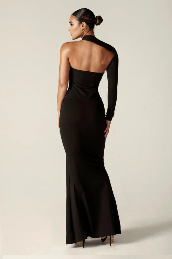 Lilux One Shoulder Modern Maxi Dress (Black) - Image 4