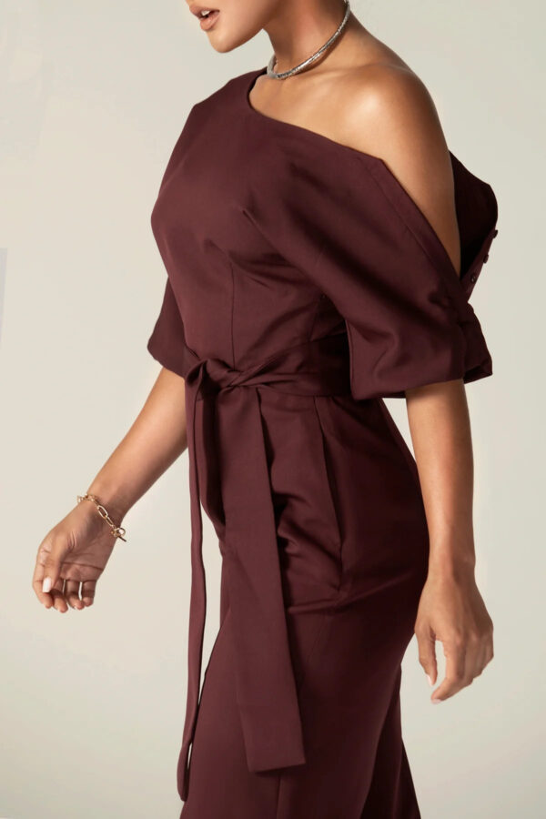 Ana Off Shoulder Belted Jumpsuit (Black Cherry) - Image 3