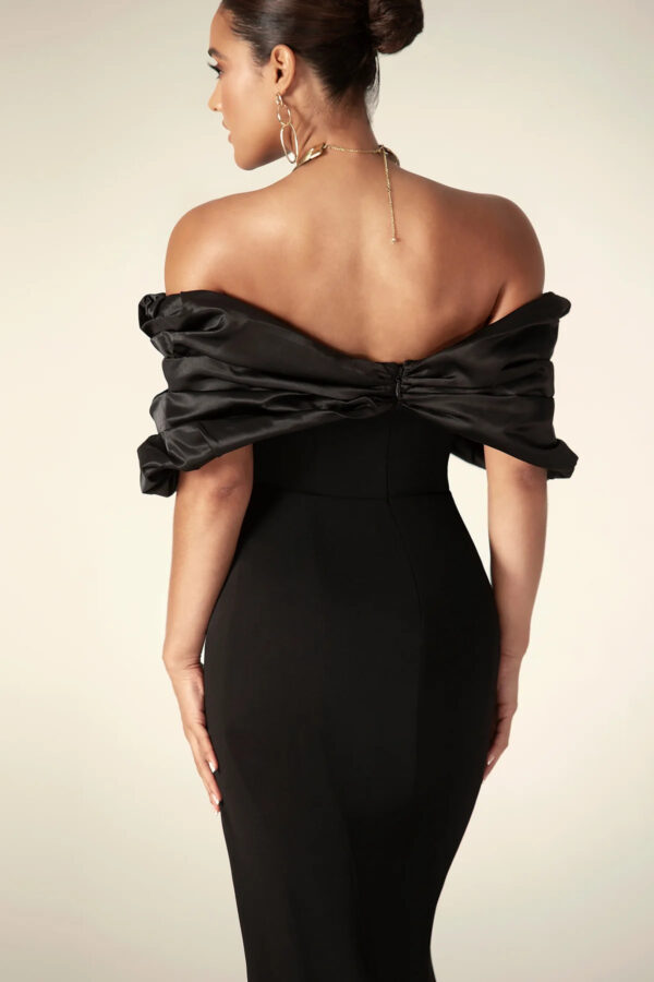 Presley Crepe Ruffle Shoulder Gown Dress (Black) - Image 7