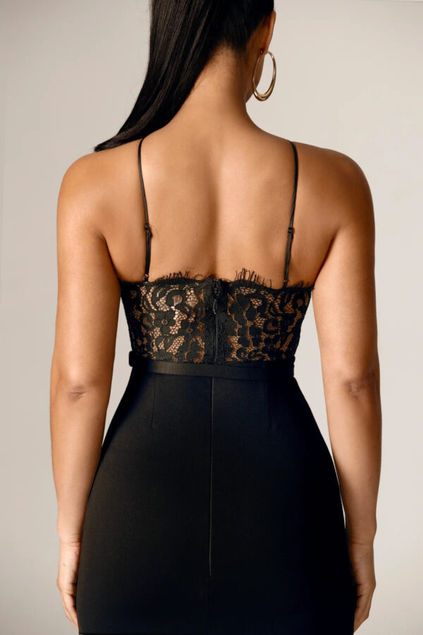 Zandra French Lace Belted Midi Dress (Black) - Image 3